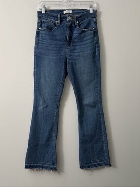 LOFT Size 28/6 The Slim Flare Jeans High Rise Frayed Hem Denim Blue Used